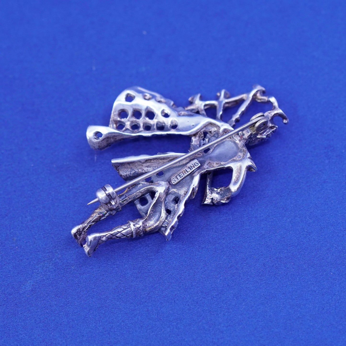 Vintage Sterling silver handmade brooch, 925 Scottish traditional bagpipe pin