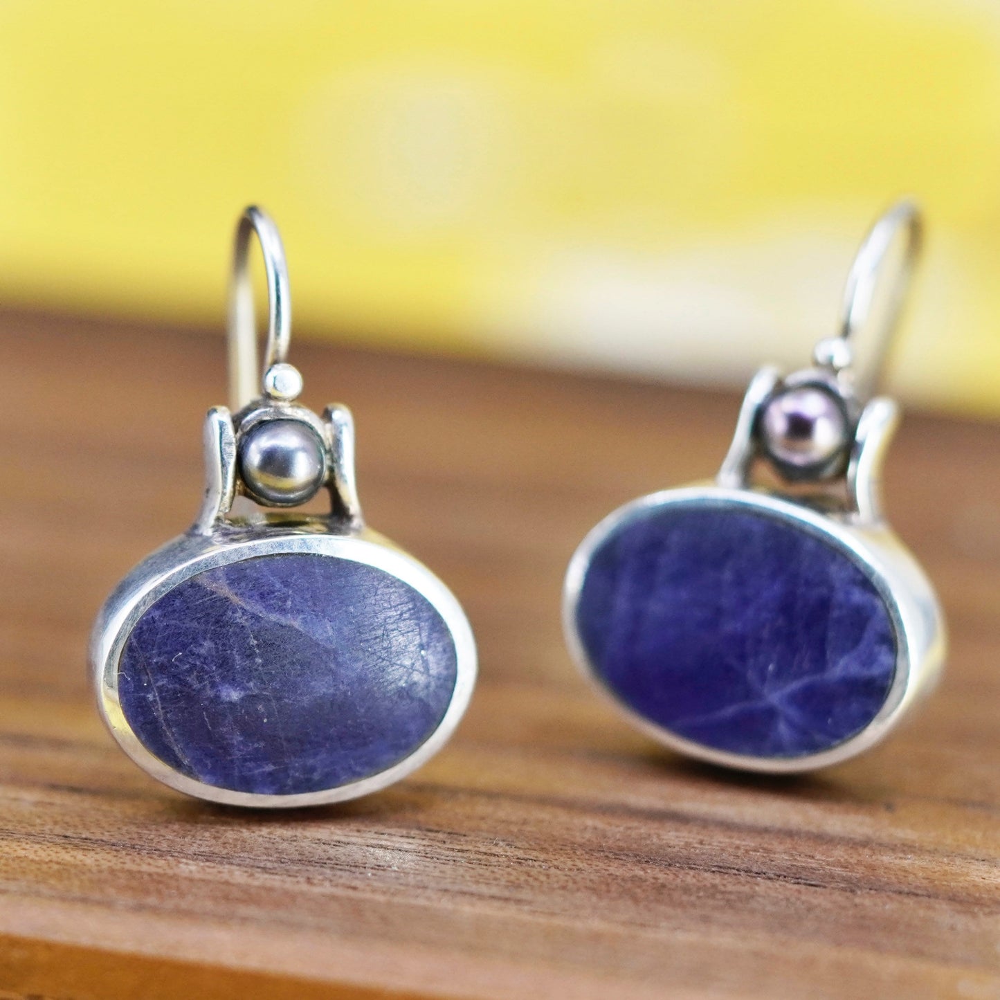 Vintage Sterling 925 silver handmade earrings with Sodalite and pearl