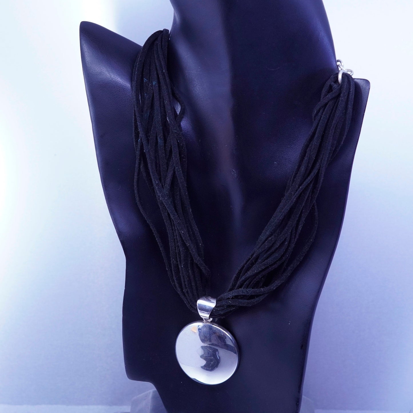 17”, Silpada N1107 Sterling 925 Silver Black Leather Multi Strand Necklace