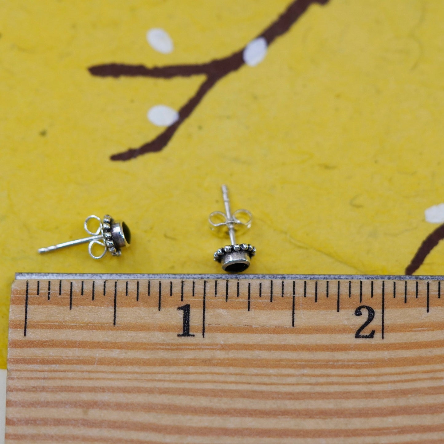 Vintage Sterling 925 silver handmade studs, earrings with obsidian