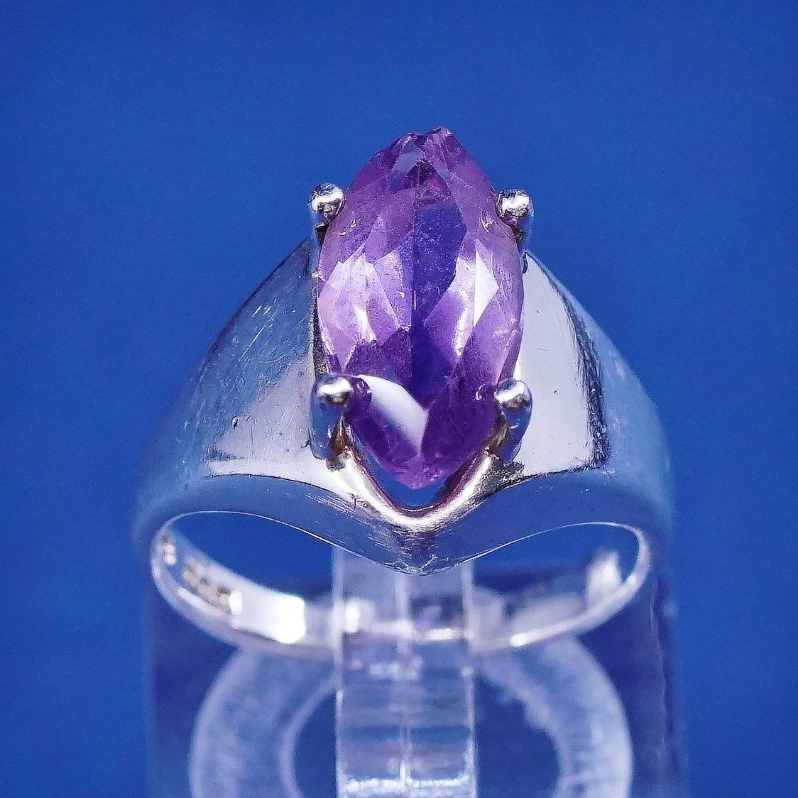 sz 6.25, vtg OTO Sterling silver handmade ring, 925 w/ Marquise amethyst ring