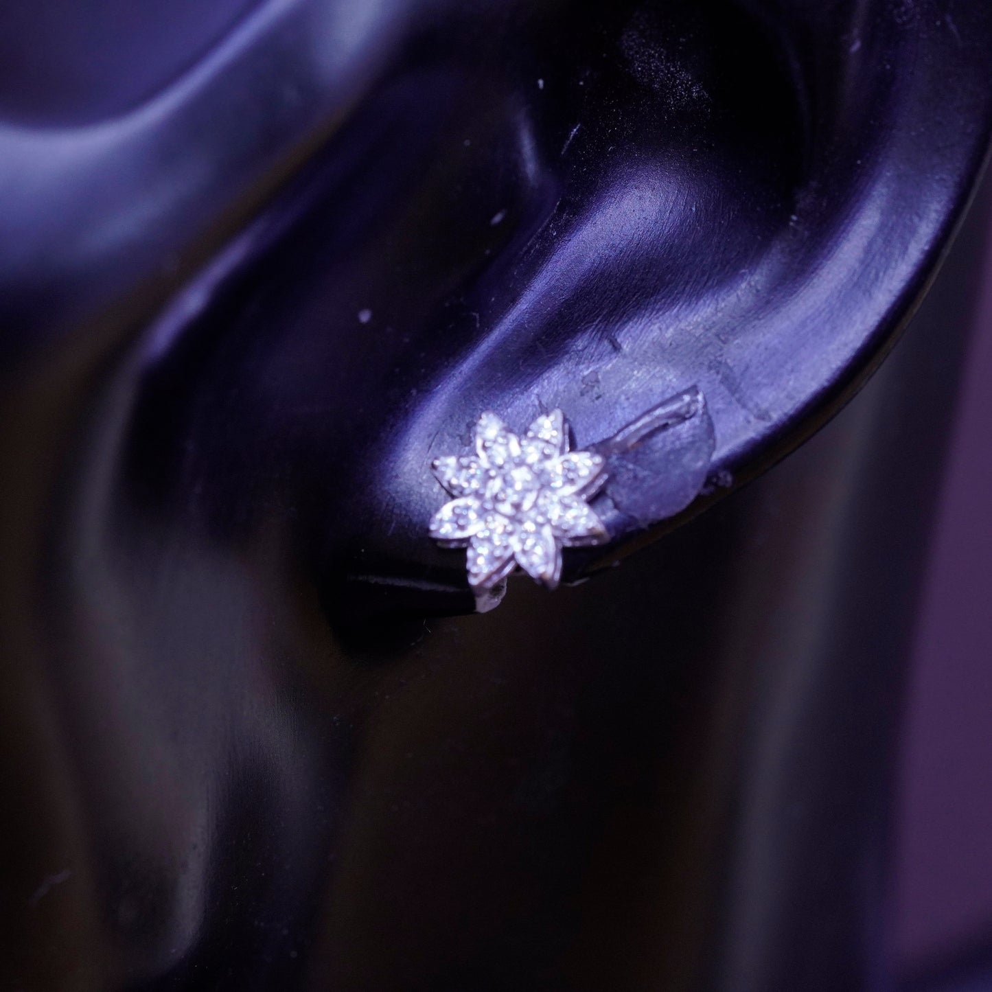 10mm, vintage Sterling silver clear round crystal flower studs, cz earrings