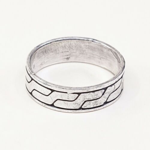 Size 8.25, Vtg Sterling Silver Handmade Ring 925 Band w Pattern Embossed