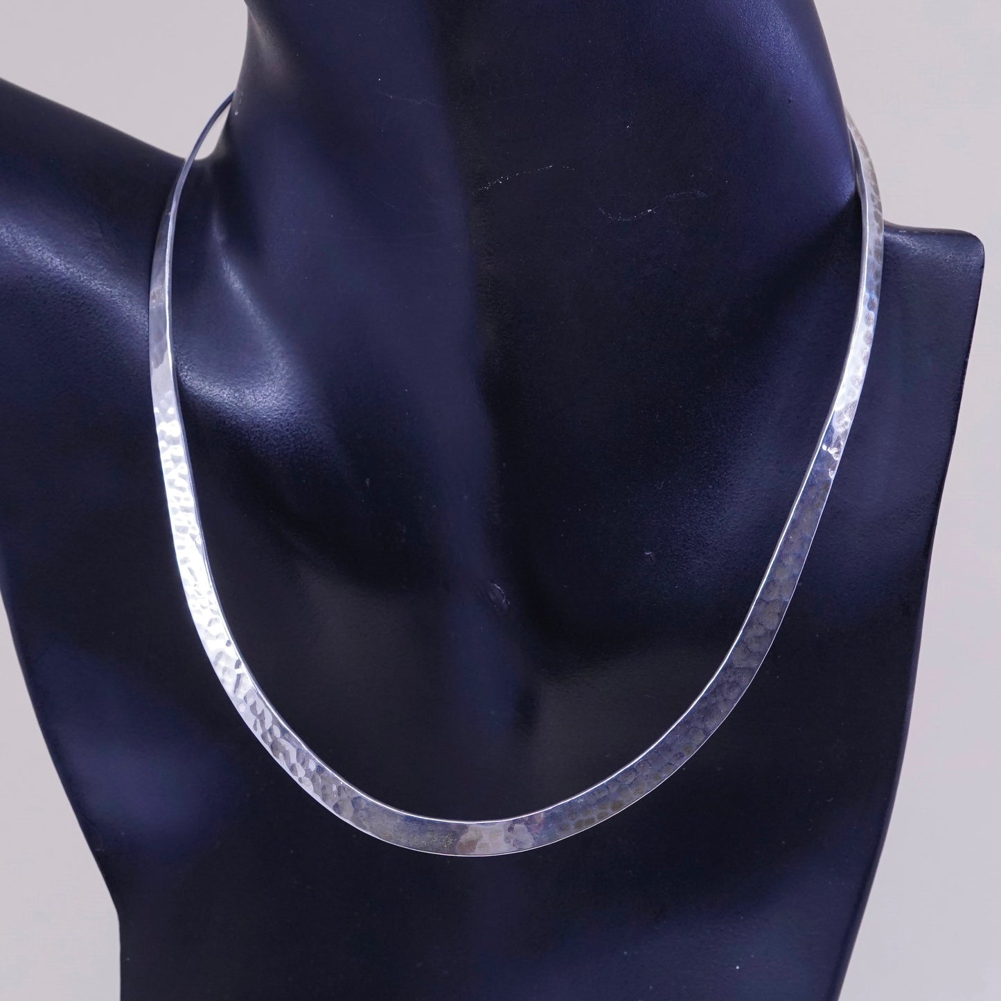 14”, mexico DDD sterling silver choker collar necklace, 925 hammered necklace