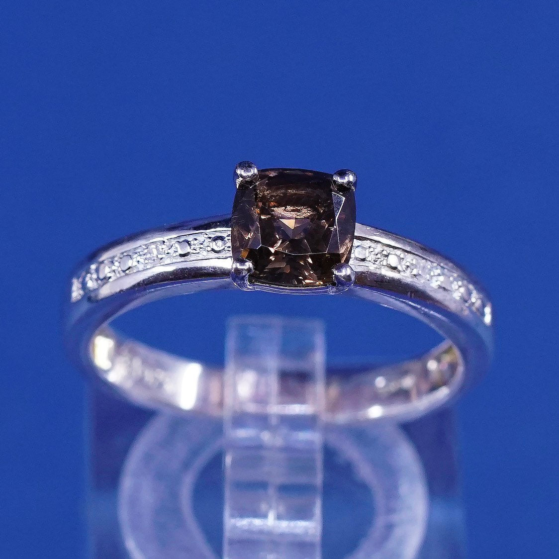 sz 8.25, vtg sterling silver ring, mexico 925 w/ smoky topaz N diamond accent