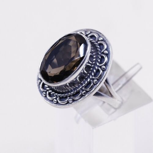Sz 6.75, Vtg Sterling Silver Handmade Ring, 925 Cocktail Ring W/ Smoky topaz