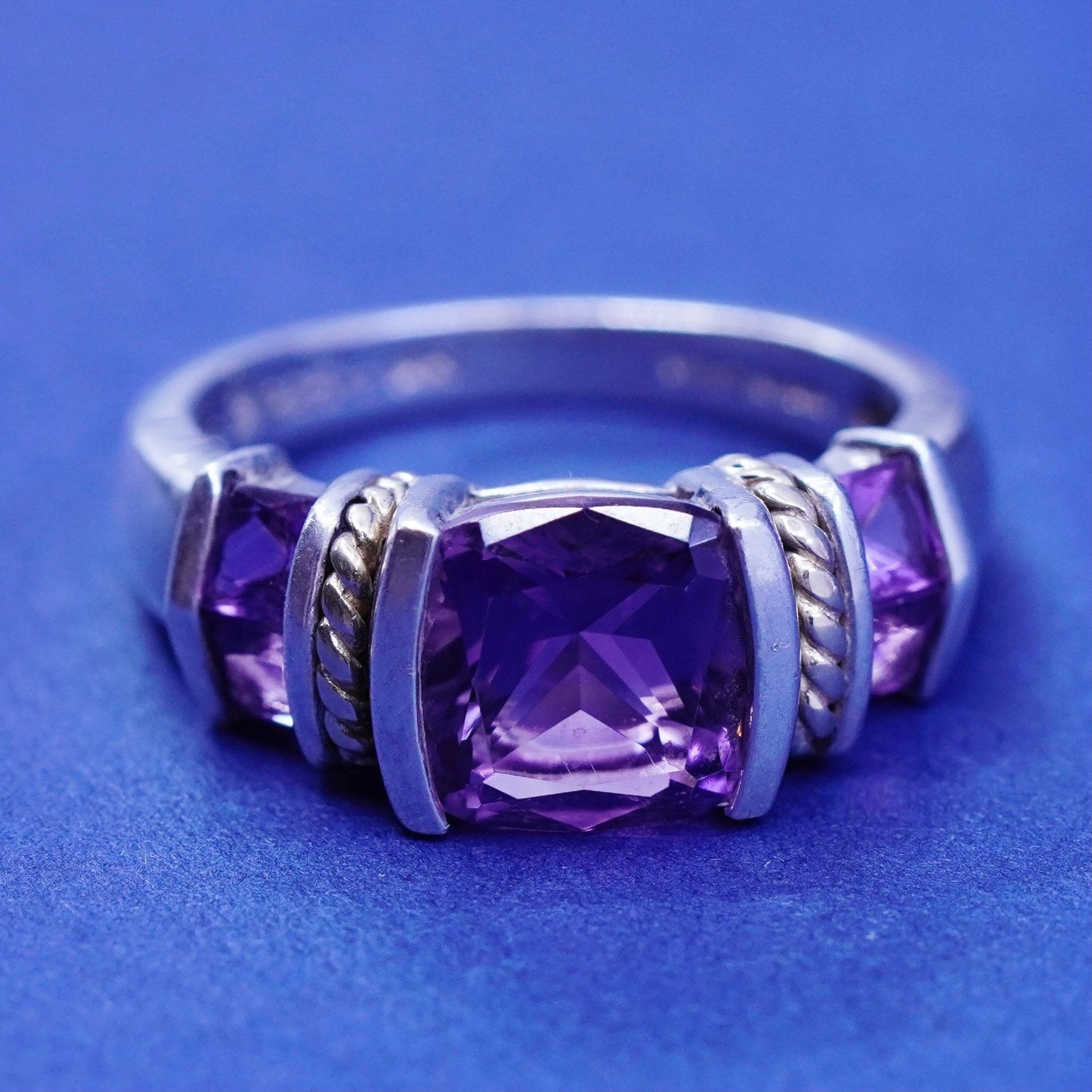 Size 6.25, vintage 14K gold cable Sterling 925 silver handmade ring amethyst