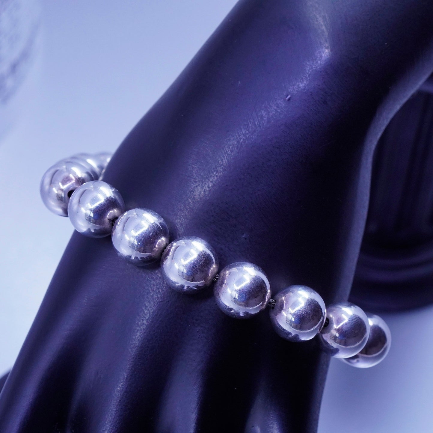 7.5”, 13mm, vintage Mexico Sterling 925 silver handmade bold bead bracelet