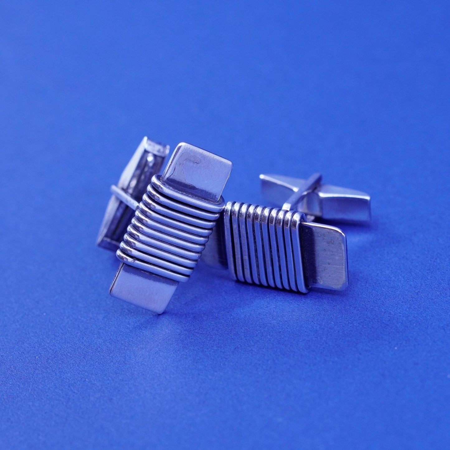 Vintage Orb sterling silver Handmade cufflinks, rectangular 925 cuff links