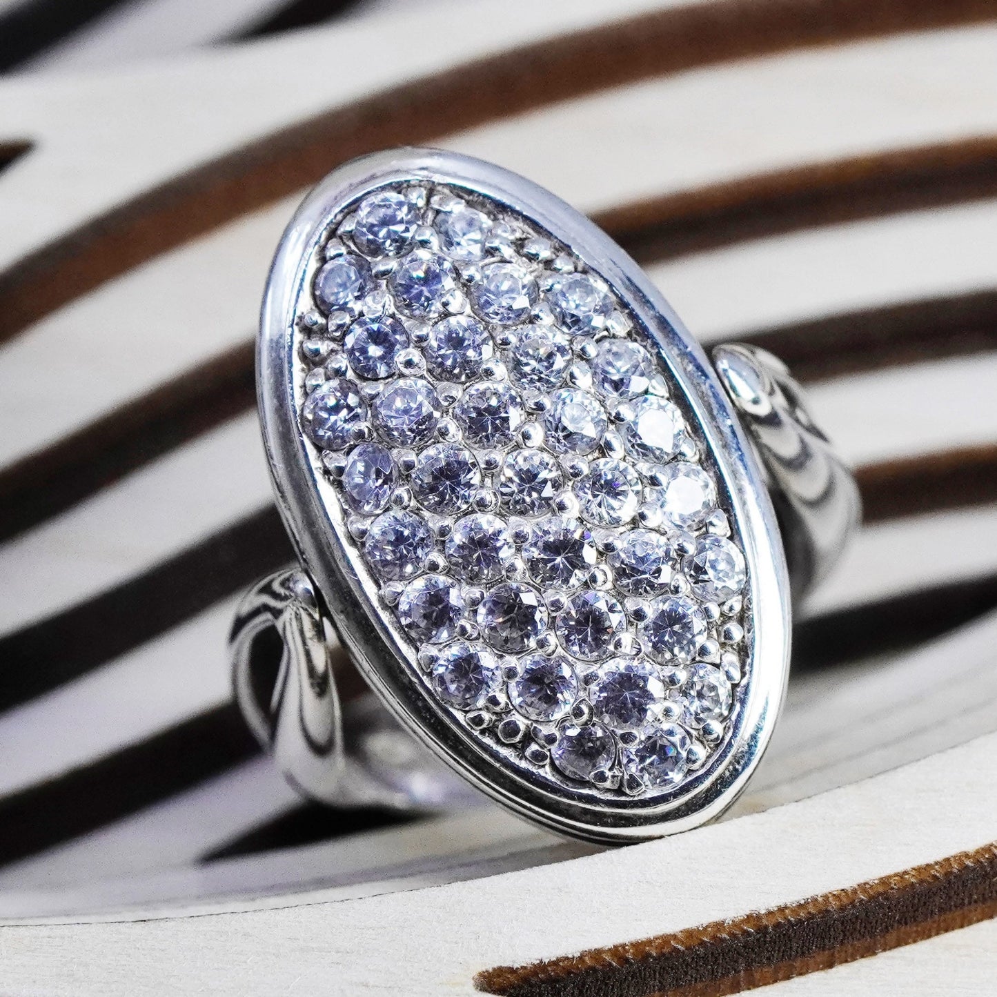 Size 4.25, vintage jewelry, sterling 925 silver flip ring with cluster cz