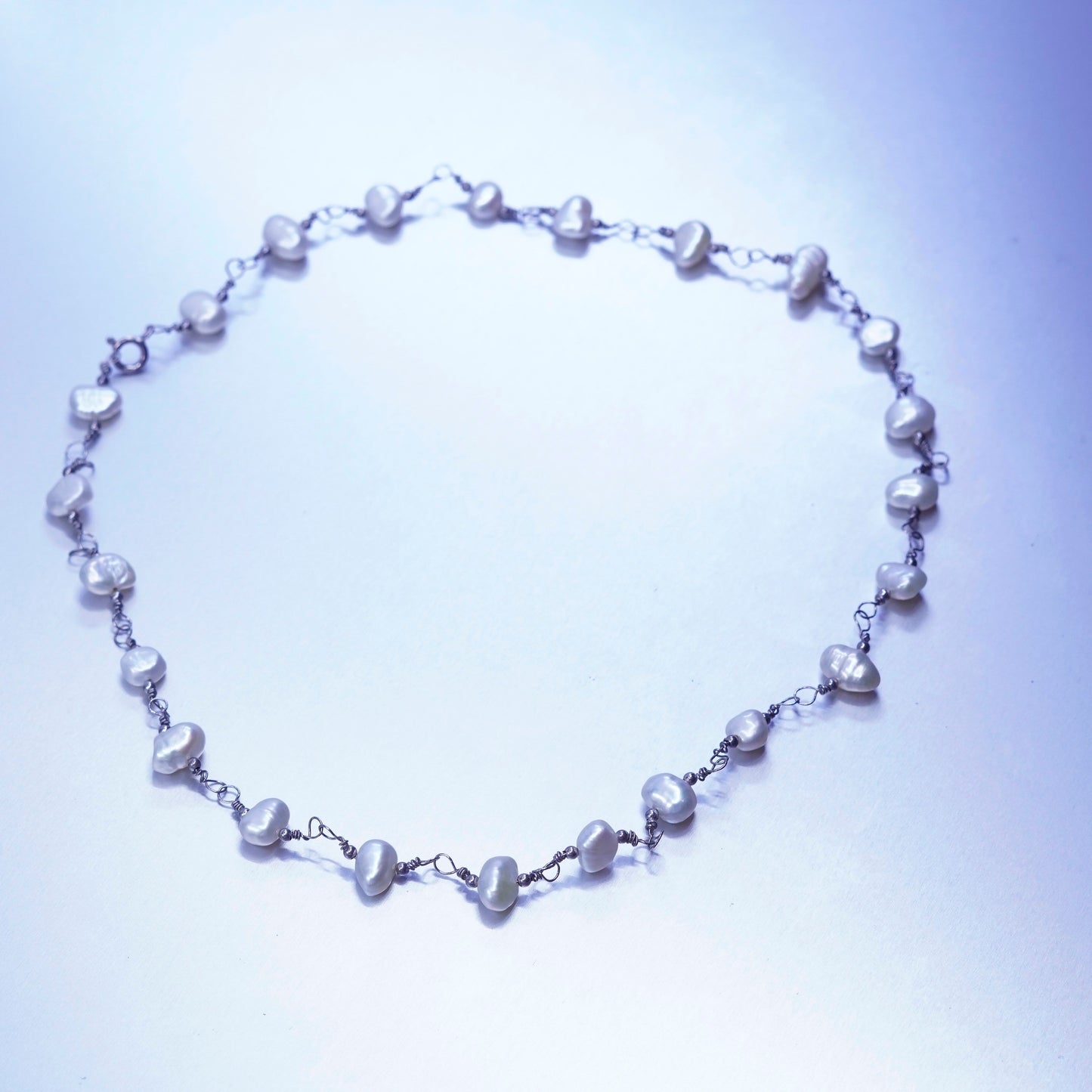 17”, Native American Sterling 925 silver handmade necklace with pearl beads