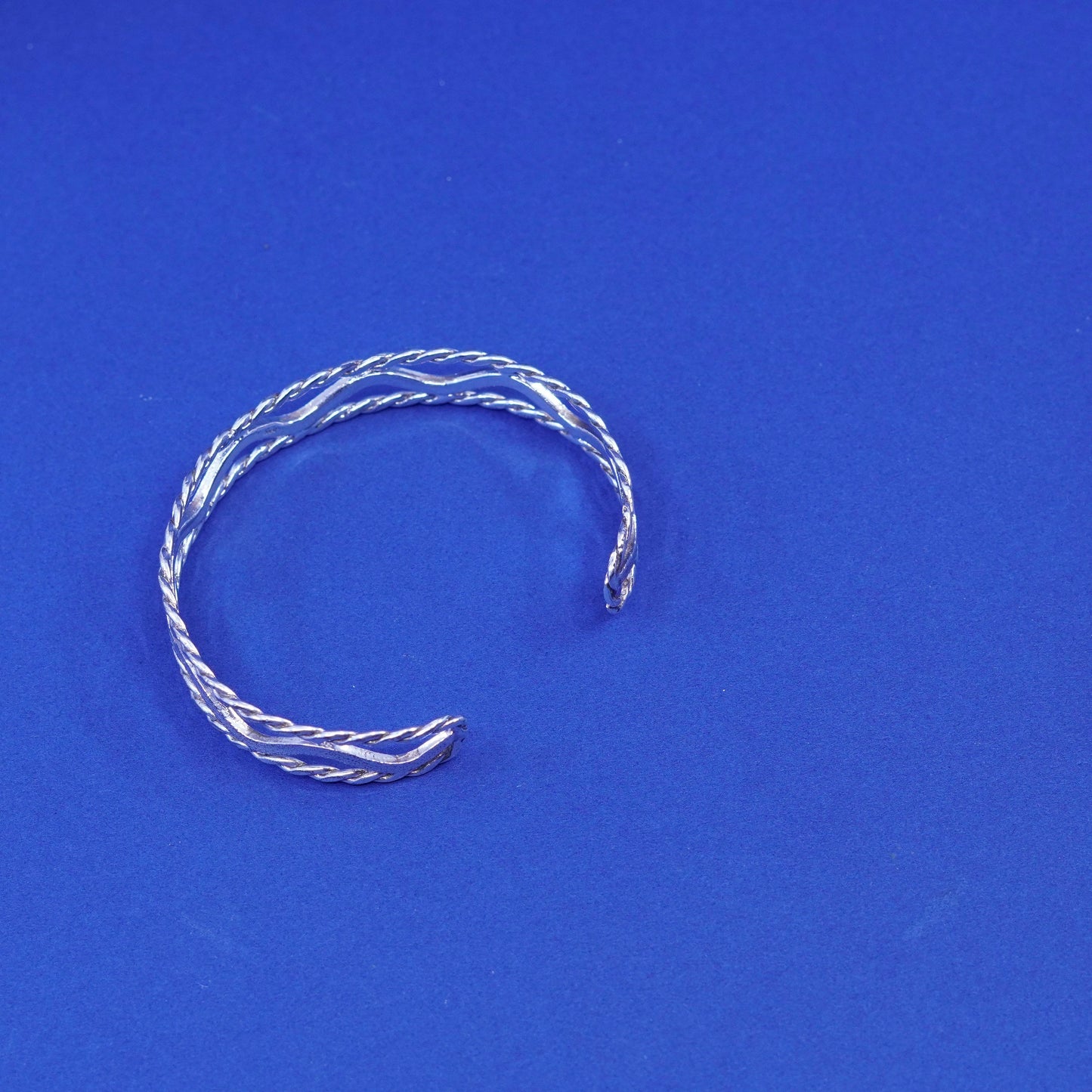 6.75”, vintage sterling silver handmade bracelet, wide 925 filigree wavy cuff