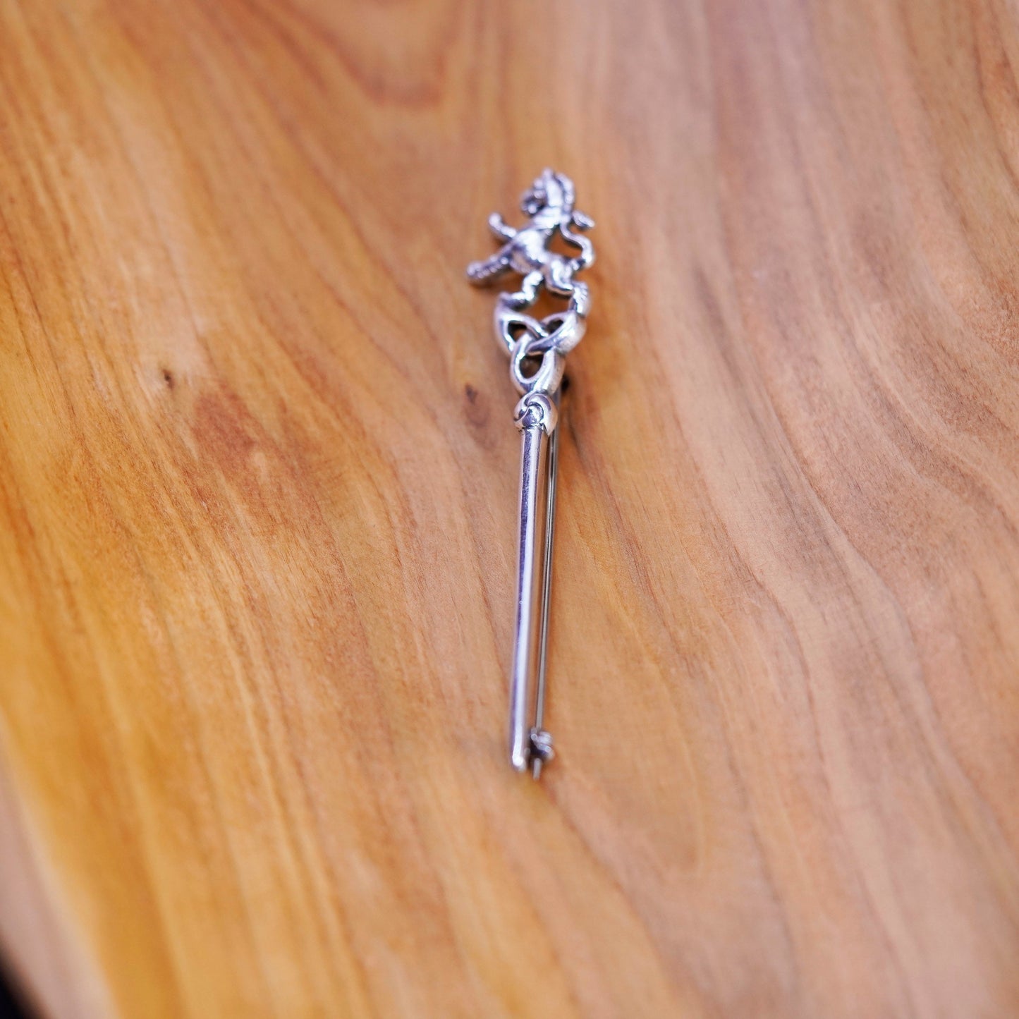 Vintage European handmade sterling 950 silver lion sword pin brooch
