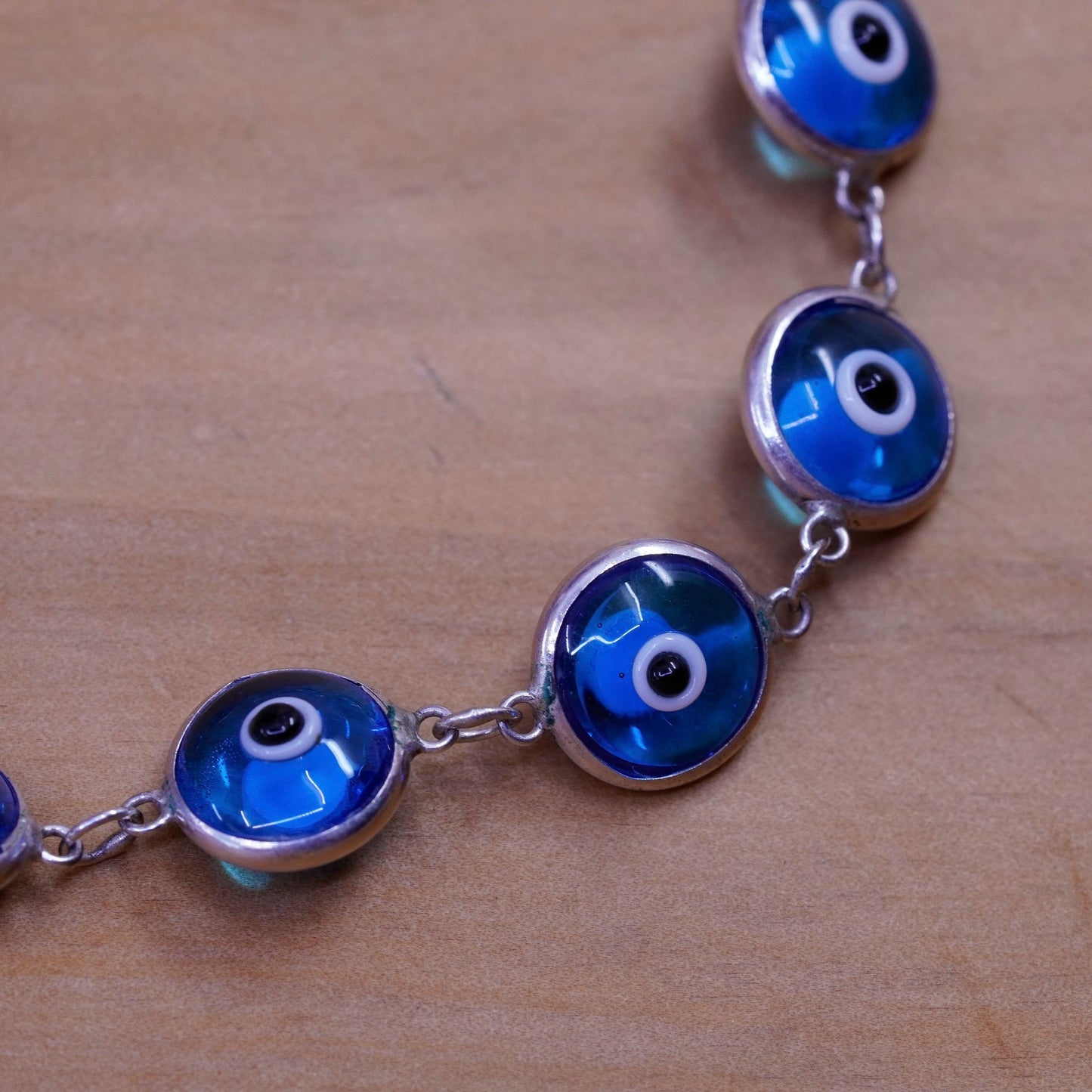 7”, vintage sterling 925 silver handmade bracelet blue evil eye bracelet