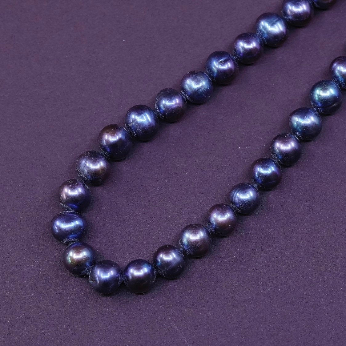 18", vtg Sterling silver handmade necklace, 925 clasp 7-8mm black pearl beads