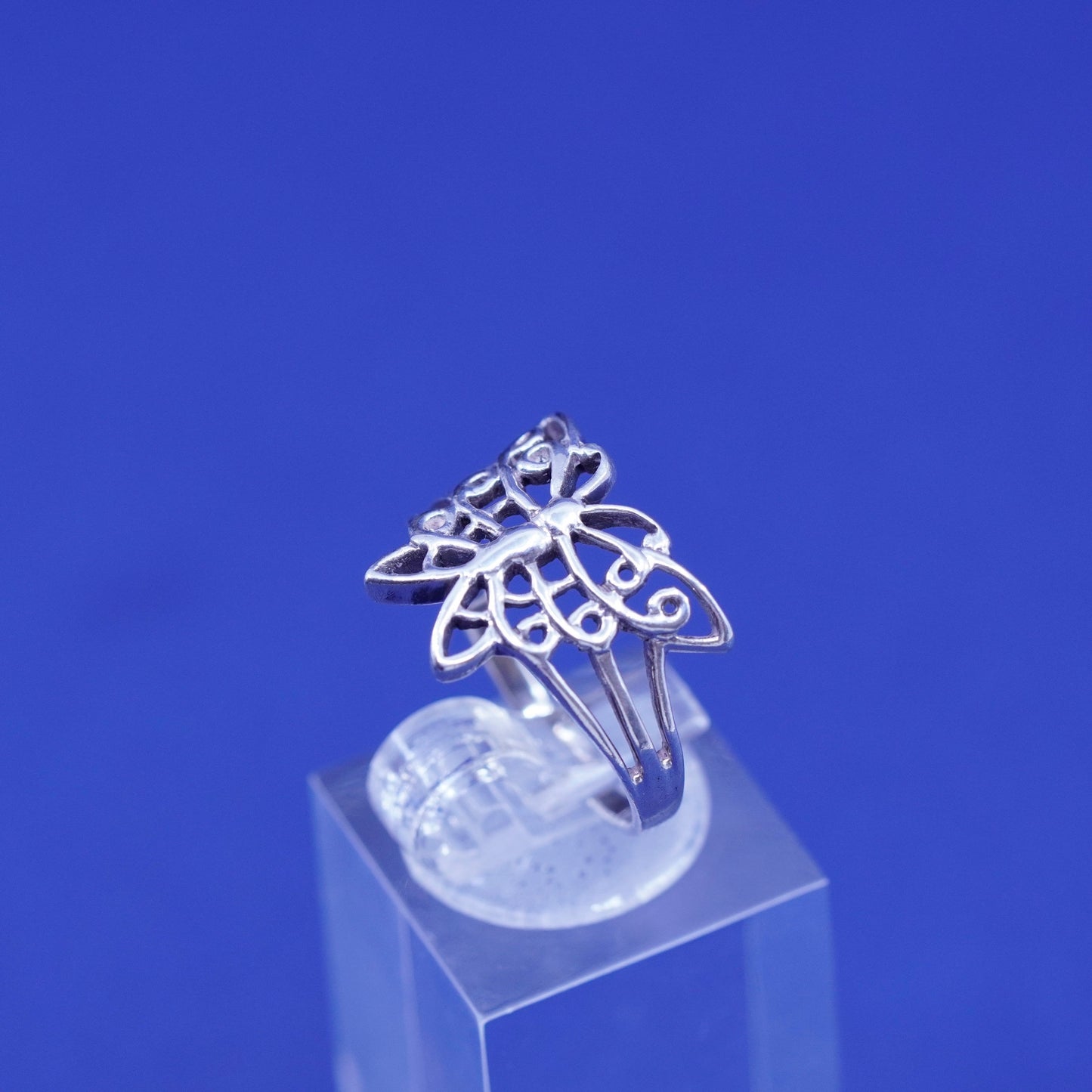 Size 7, vintage Sterling silver handmade ring, 925 filigree butterfly ring