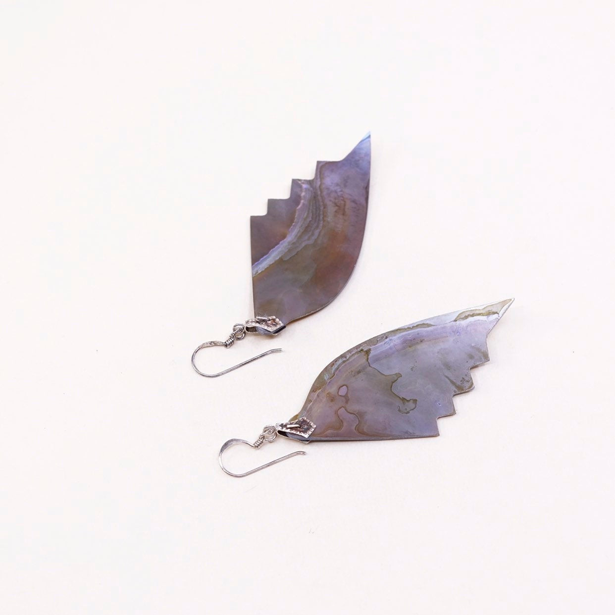 sterling silver handmade earrings, 925 hooks w/ wing shaped abalone