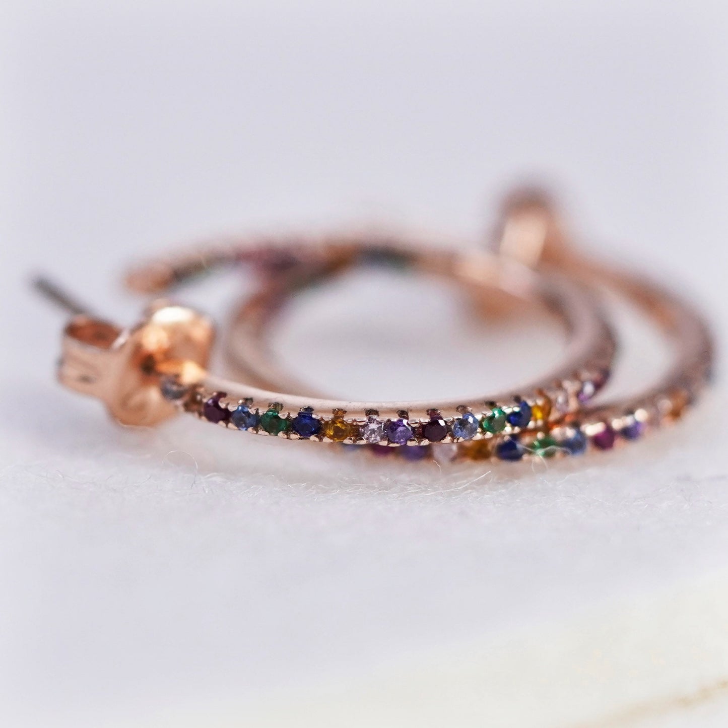 0.75”, vermeil rose gold over Sterling silver earrings, 925 hoops with crystal