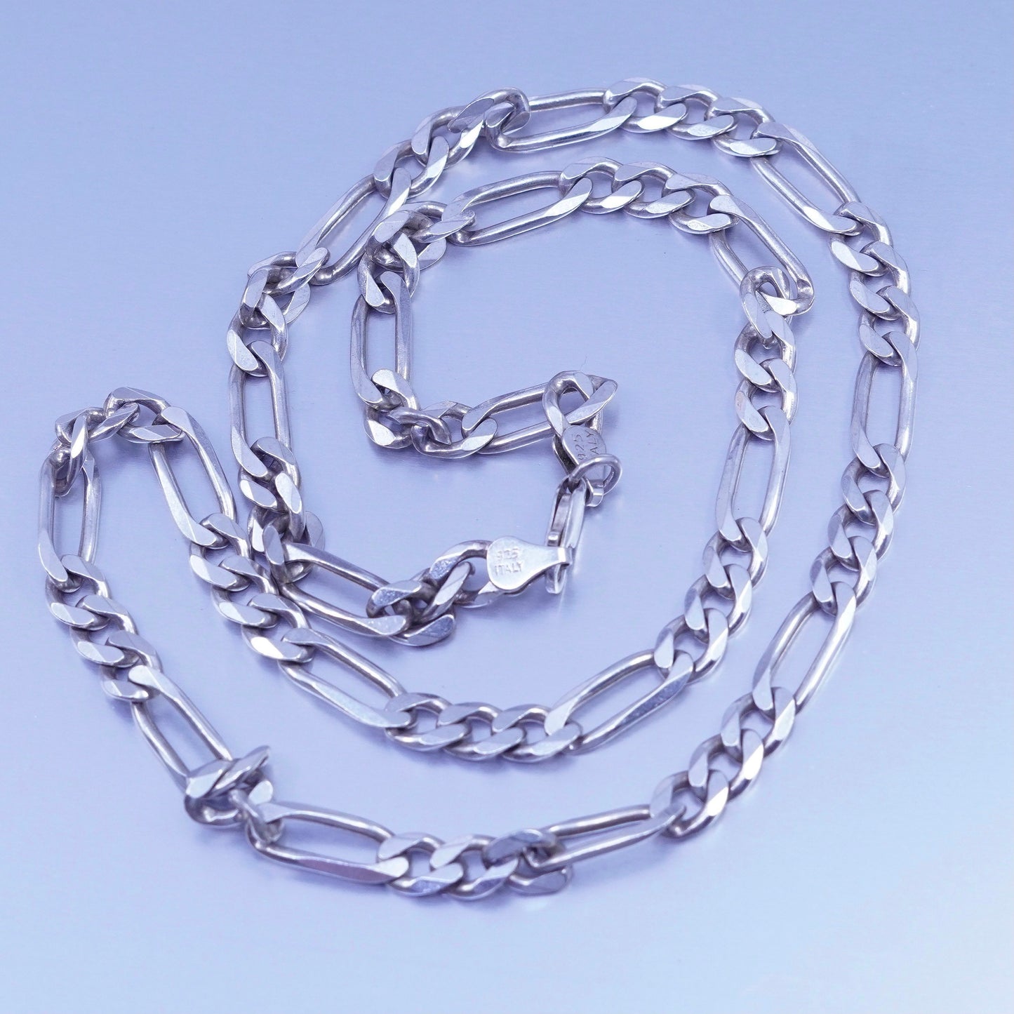 24” 7mm, vintage Italy Sterling 925 silver bold figaro chain necklace