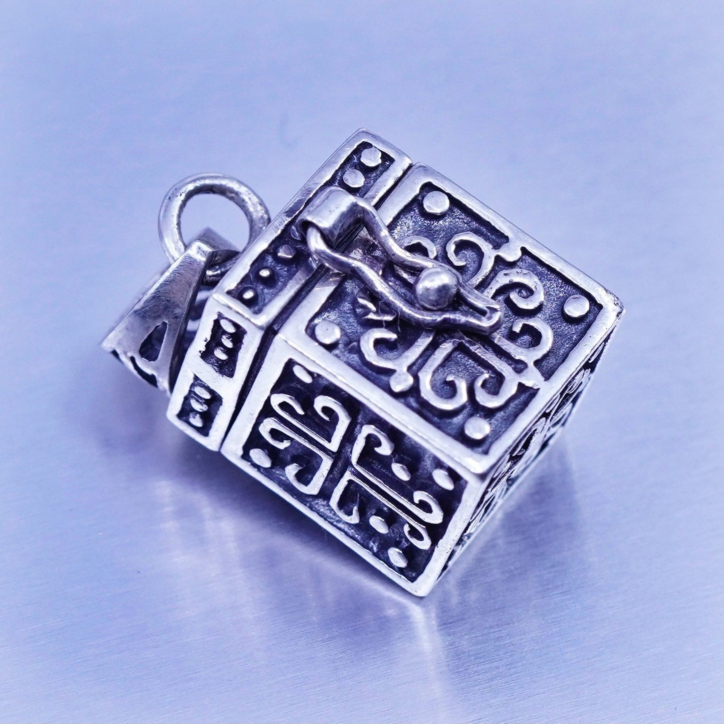 Sterling silver handmade charm, textured 925 prayer locket pendant cross relief