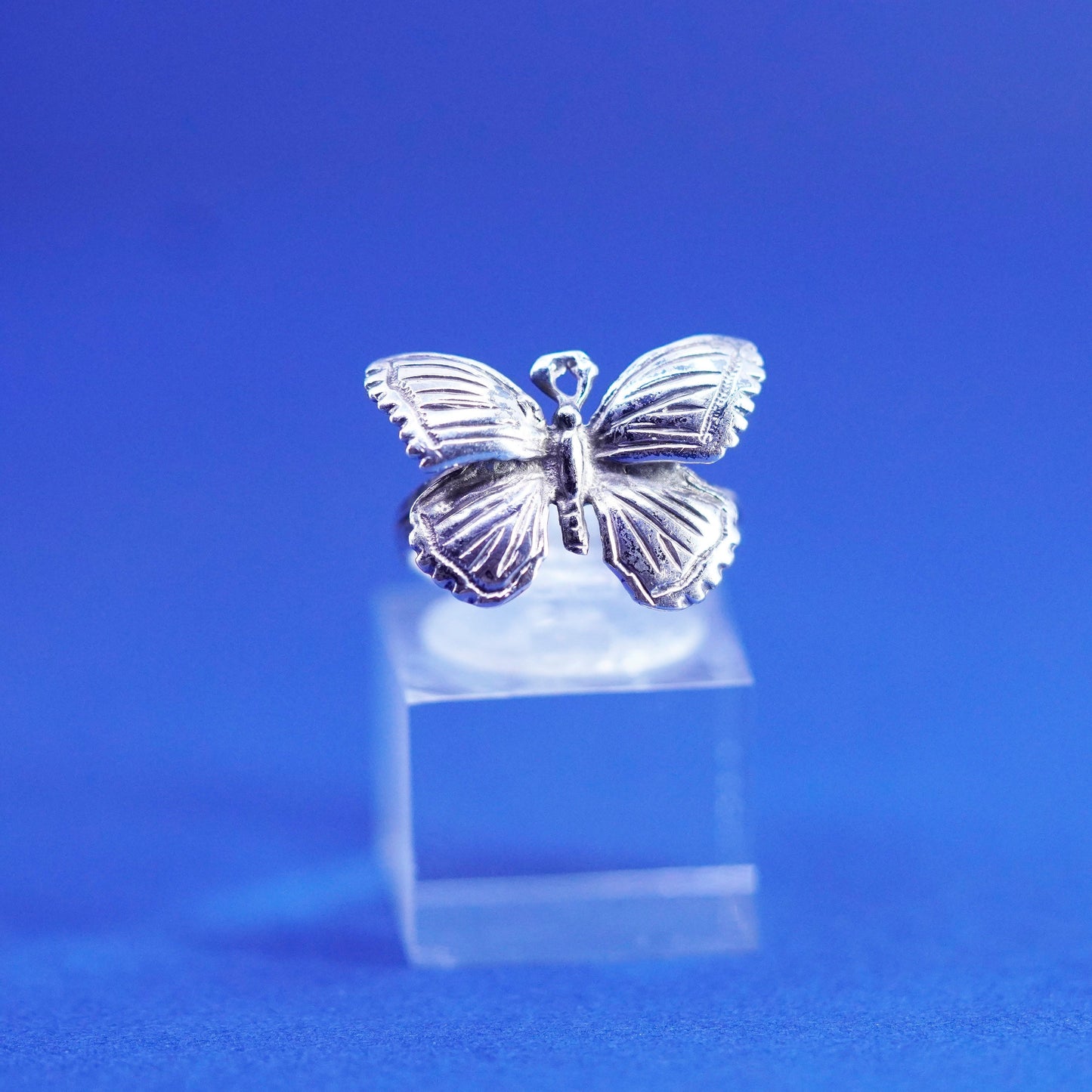 Size 6, vintage sterling silver handmade ring, 925 butterfly band