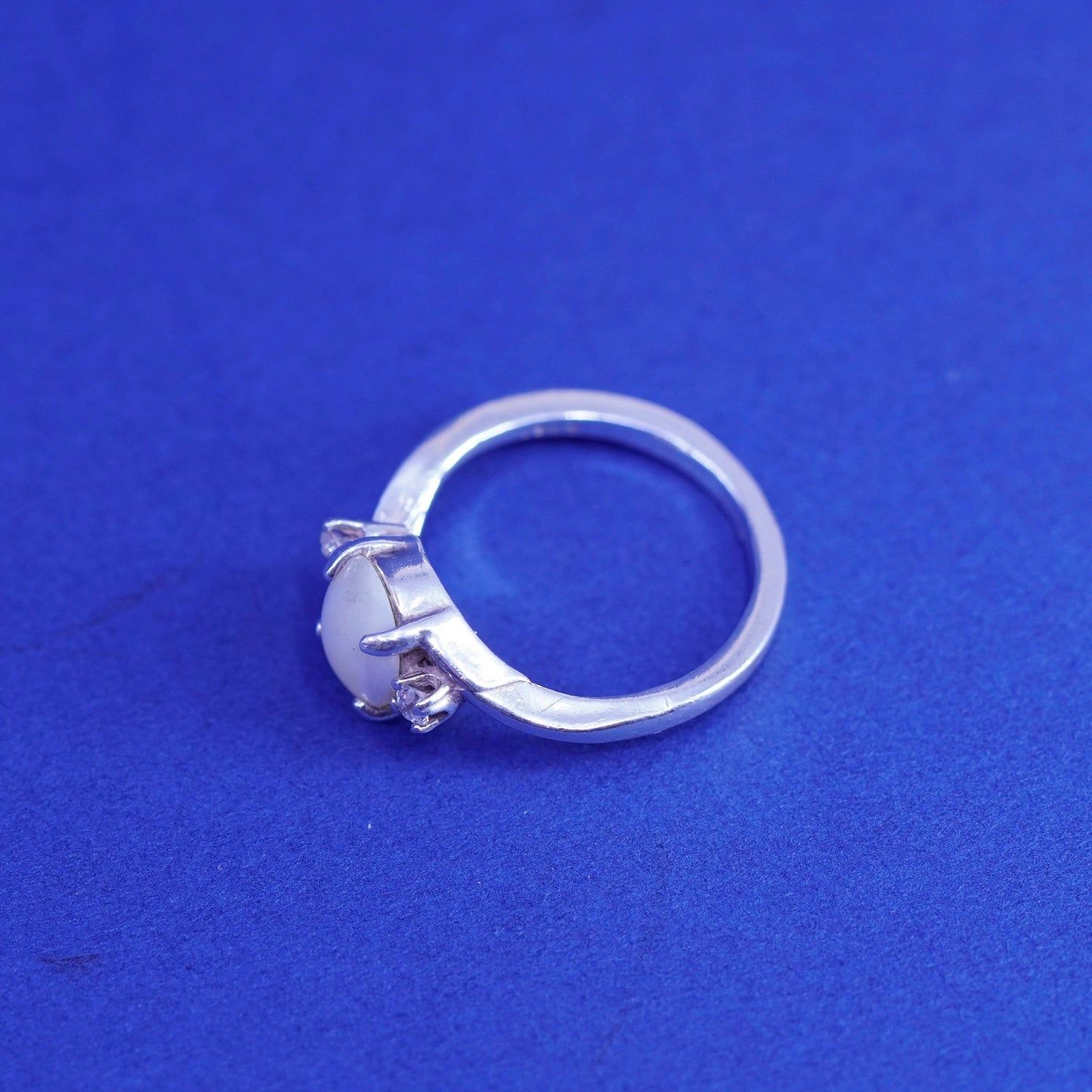 Size 4.75, vintage Sterling 925 silver handmade ring with moonstone and cz