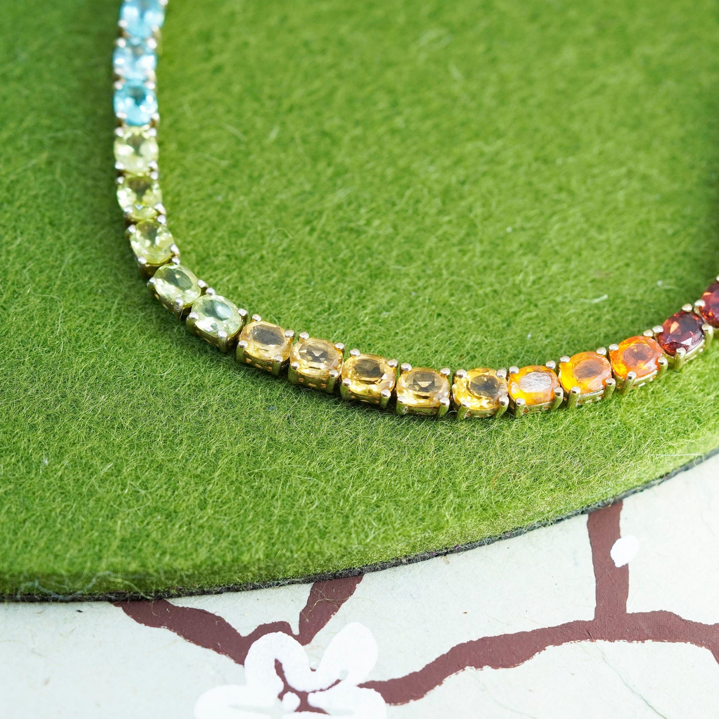 8.25”, vermeil gold sterling silver tennis bracelet, 925 chain peridot ruby