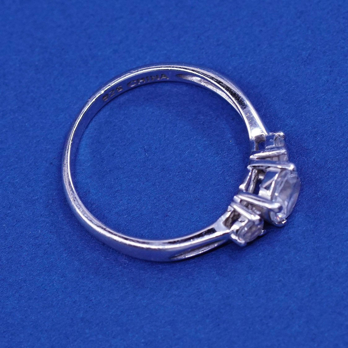 sz 7.25, vtg Sterling silver handmade ring, 925 engagement ring w/ cz