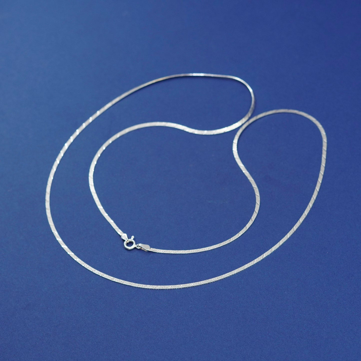 30”, vintage Sterling silver handmade necklace, textured 925 herringbone chain
