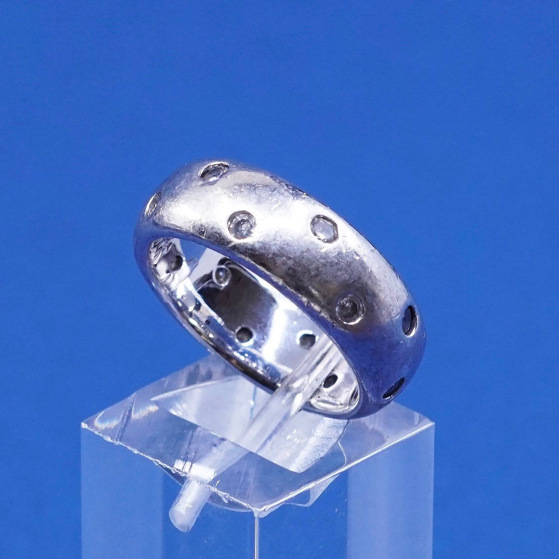 Size 7 vtg Sterling silver handmade ring, 925 band w/ cz 925 SW CZ China