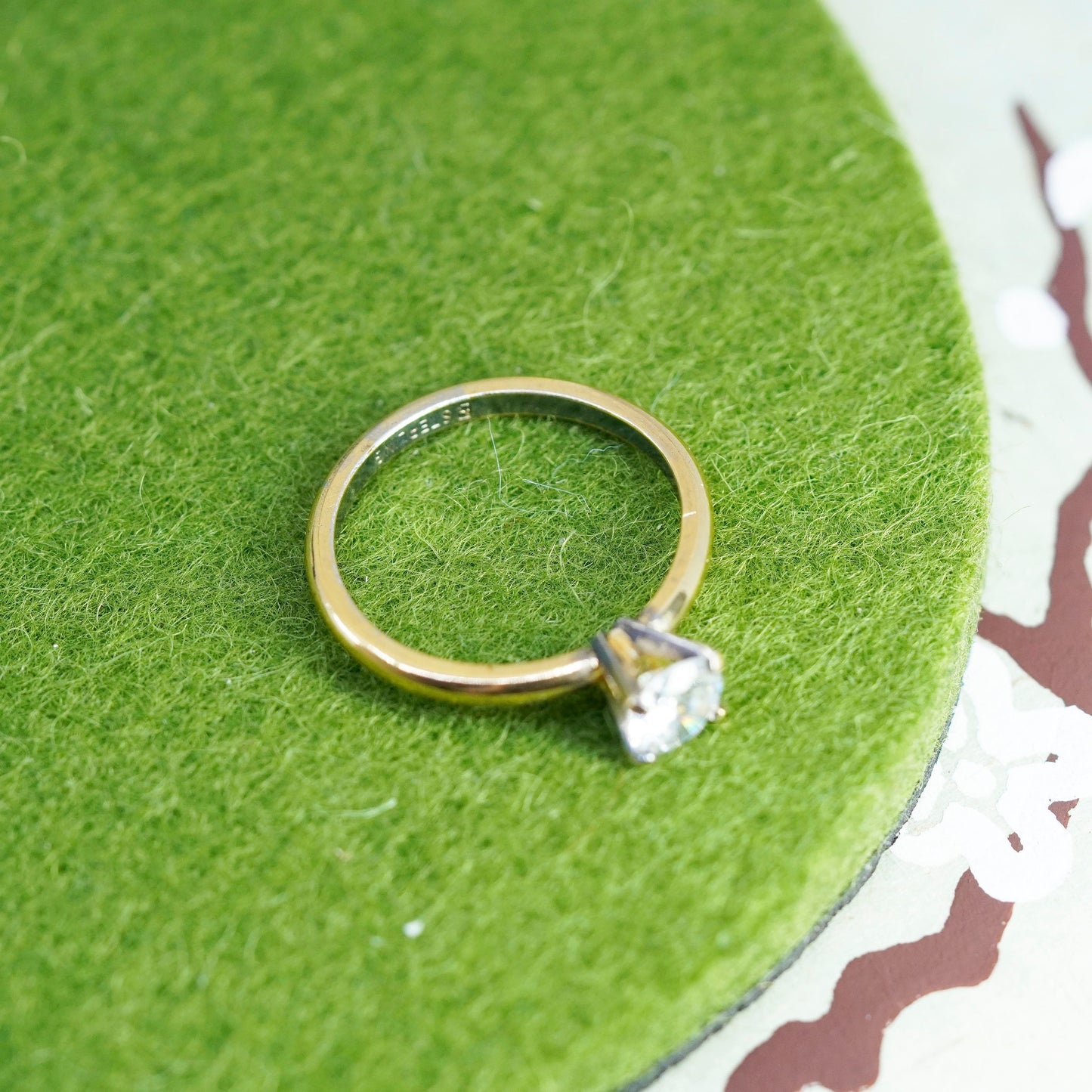 Size 7, vermeil gold over sterling silver CZ ring, 925 engagement ring