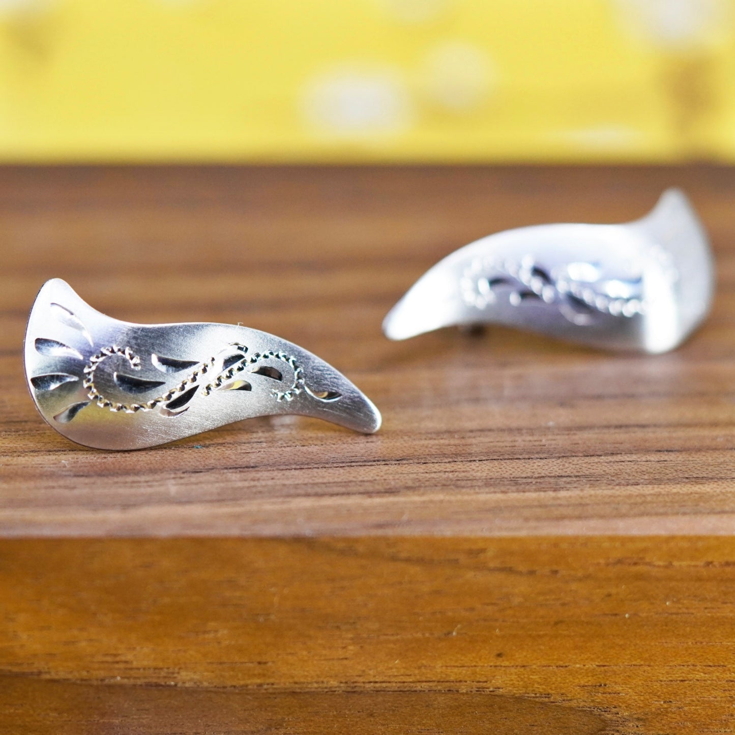 Vintage Sterling silver handmade earrings, 925 wavy matte studs