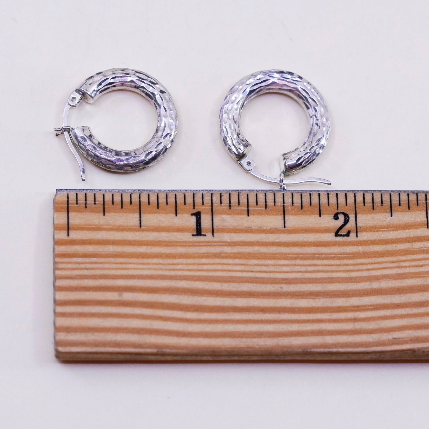 0.75”, Vintage sterling 925 silver loop earrings, textured hoops