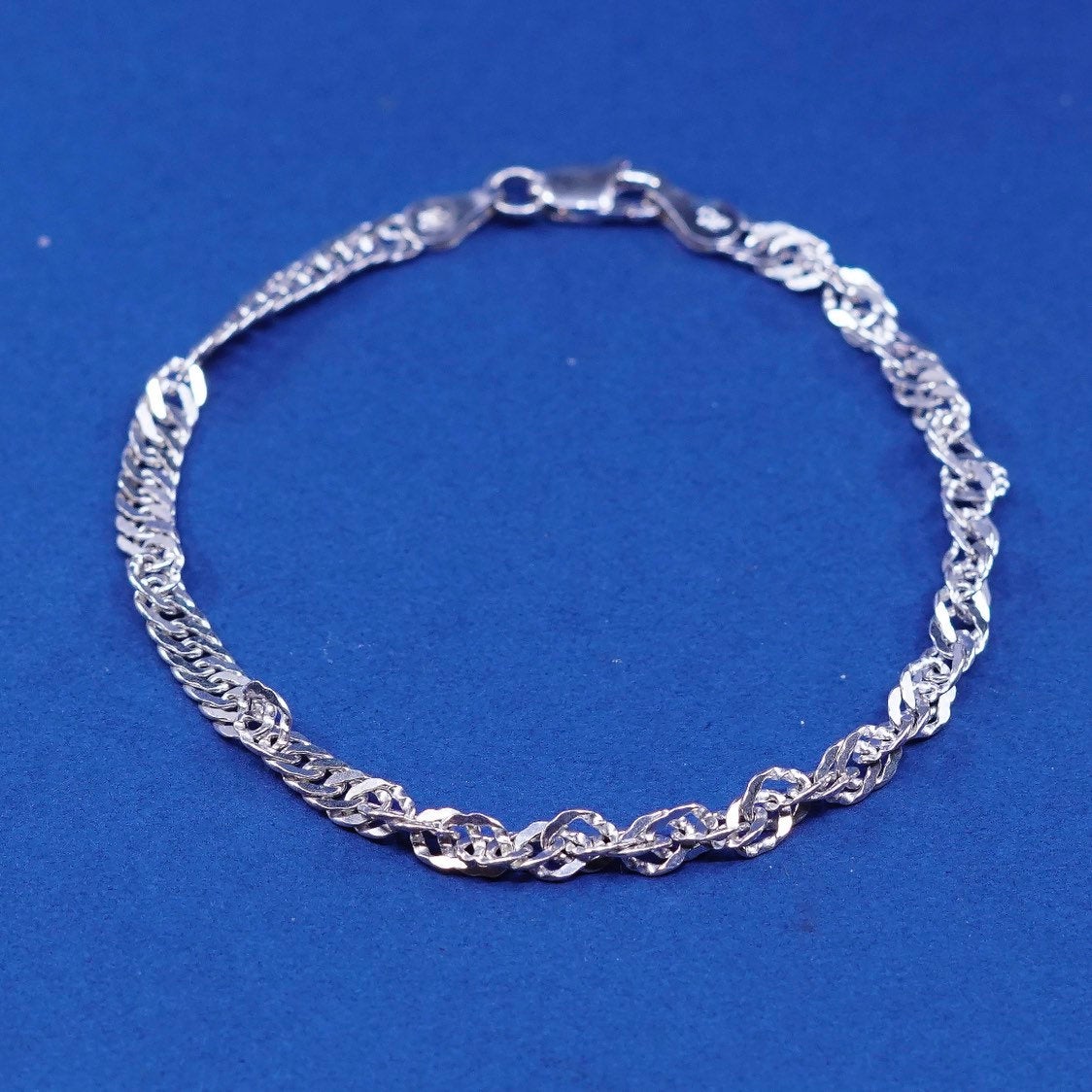 7", 5mm, vtg Italy IBB Sterling silver handmade bracelet 925 twisted curb chain