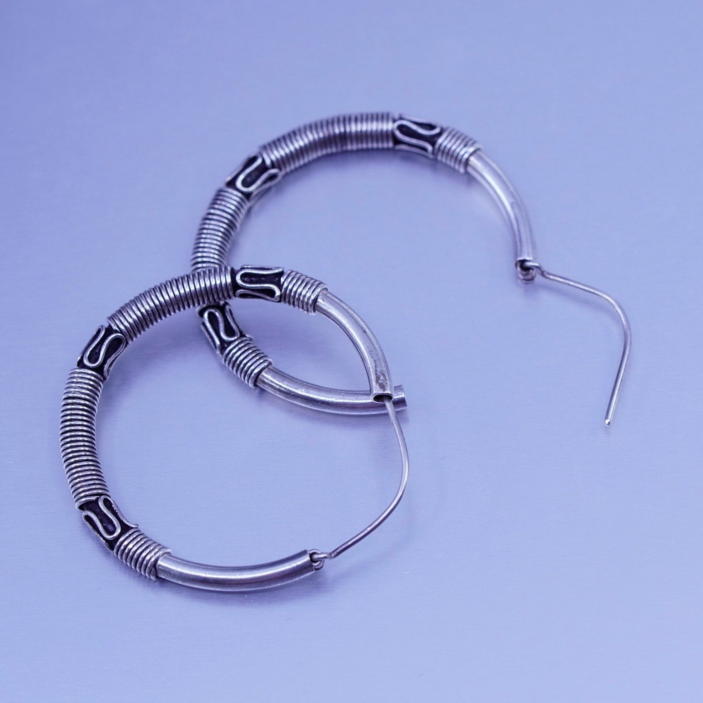 1.5”, vintage Sterling silver handmade earrings, wired 925 simple hoops