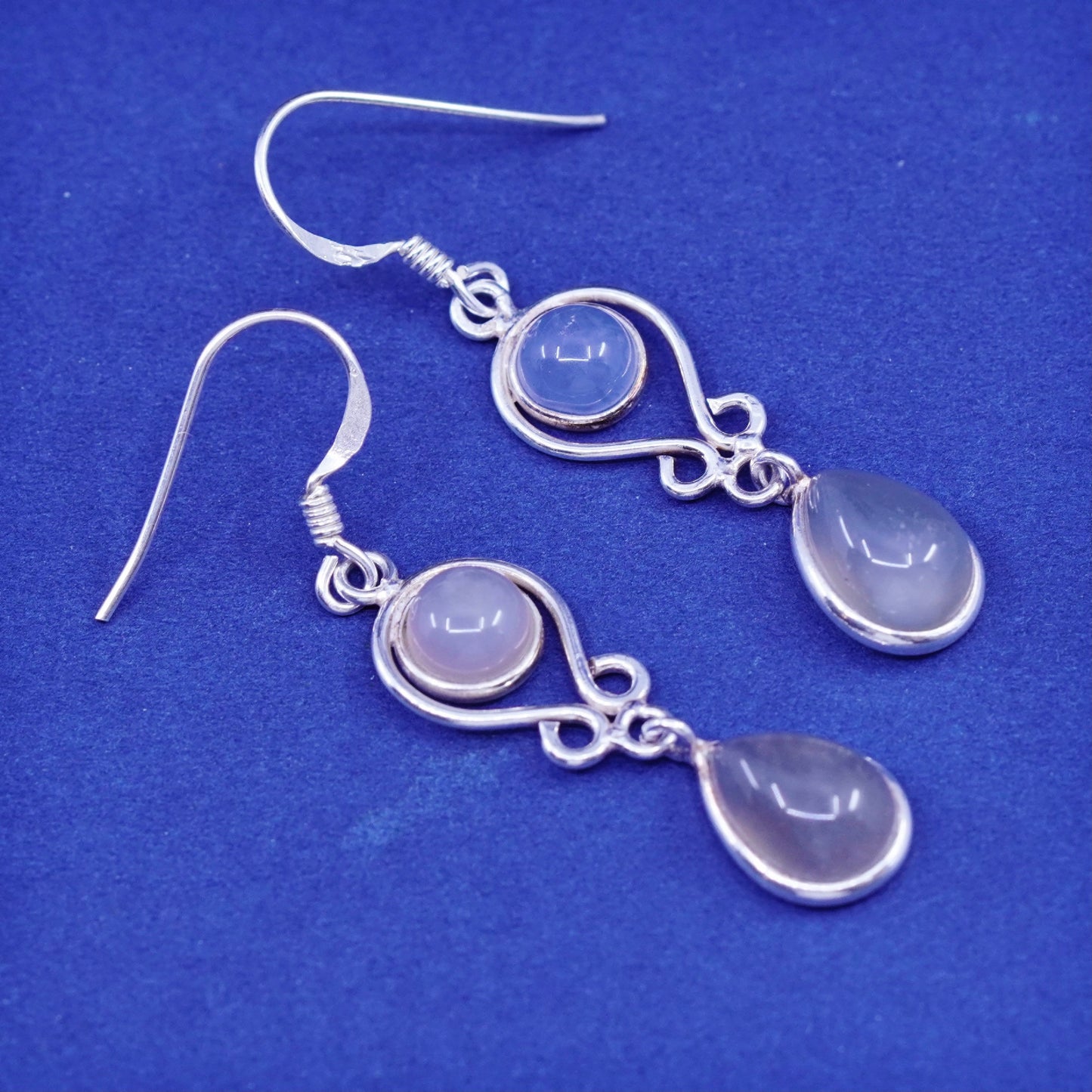 Vintage Sterling 926 silver handmade earrings with moonstone