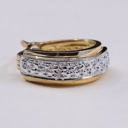 0.5”, Vermeil Gold sterling silver earrings Hoops Huggie W Diamond, Stamped 925