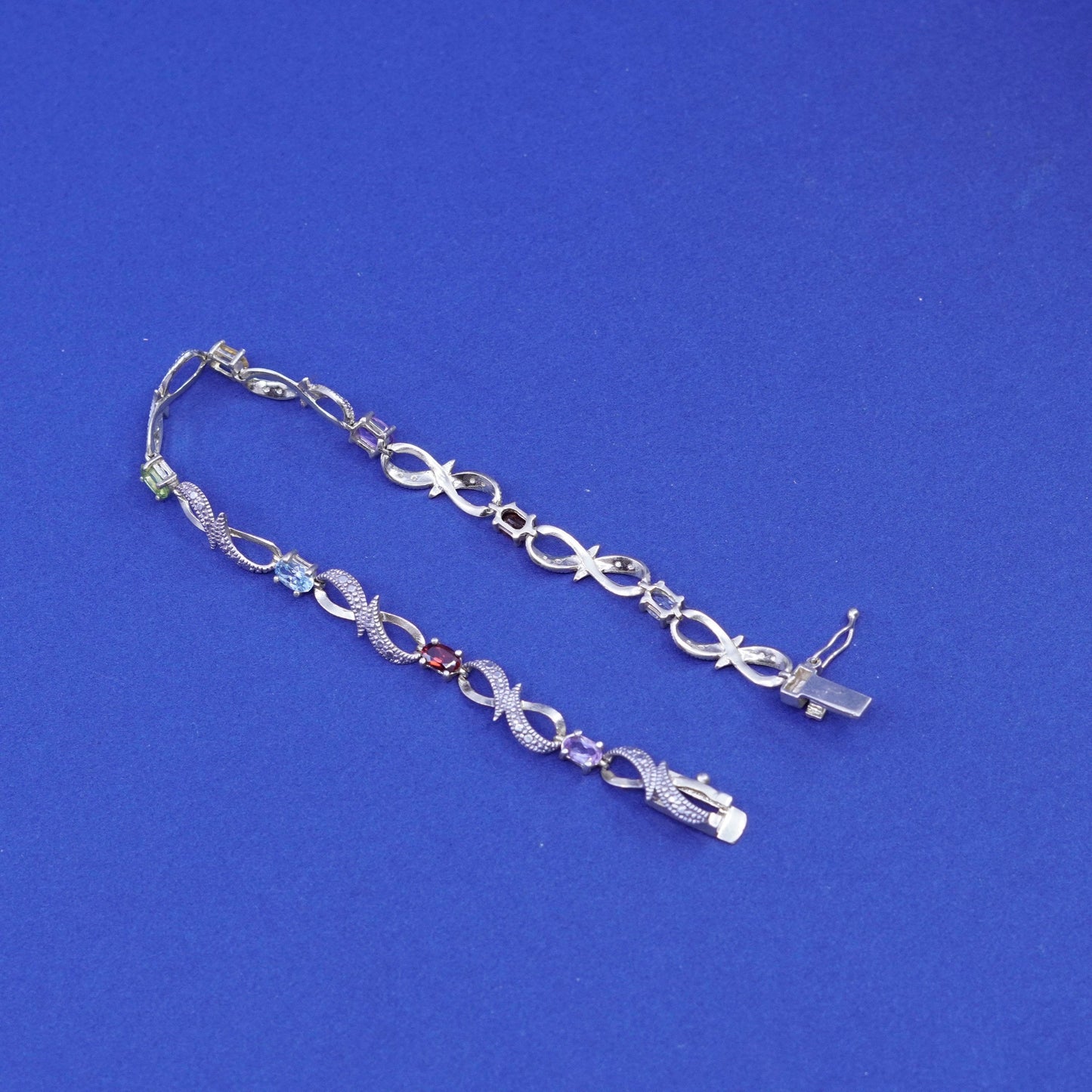 7.25”, vermeil gold Sterling 925 silver tennis bracelet ruby citrine peridot