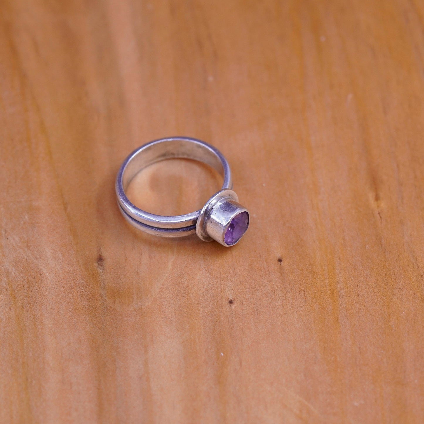 Size 5.25, vintage Sterling silver handmade ring, 925 band with amethyst