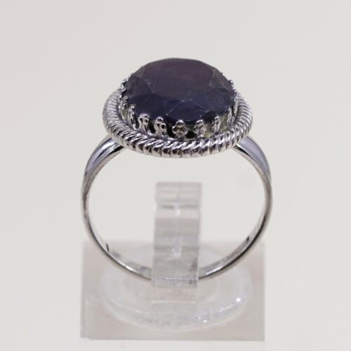 Sz 6.5 Vtg JP 925 Silver Handmade Ring w/ Oval Hematite, Stamped Sterling