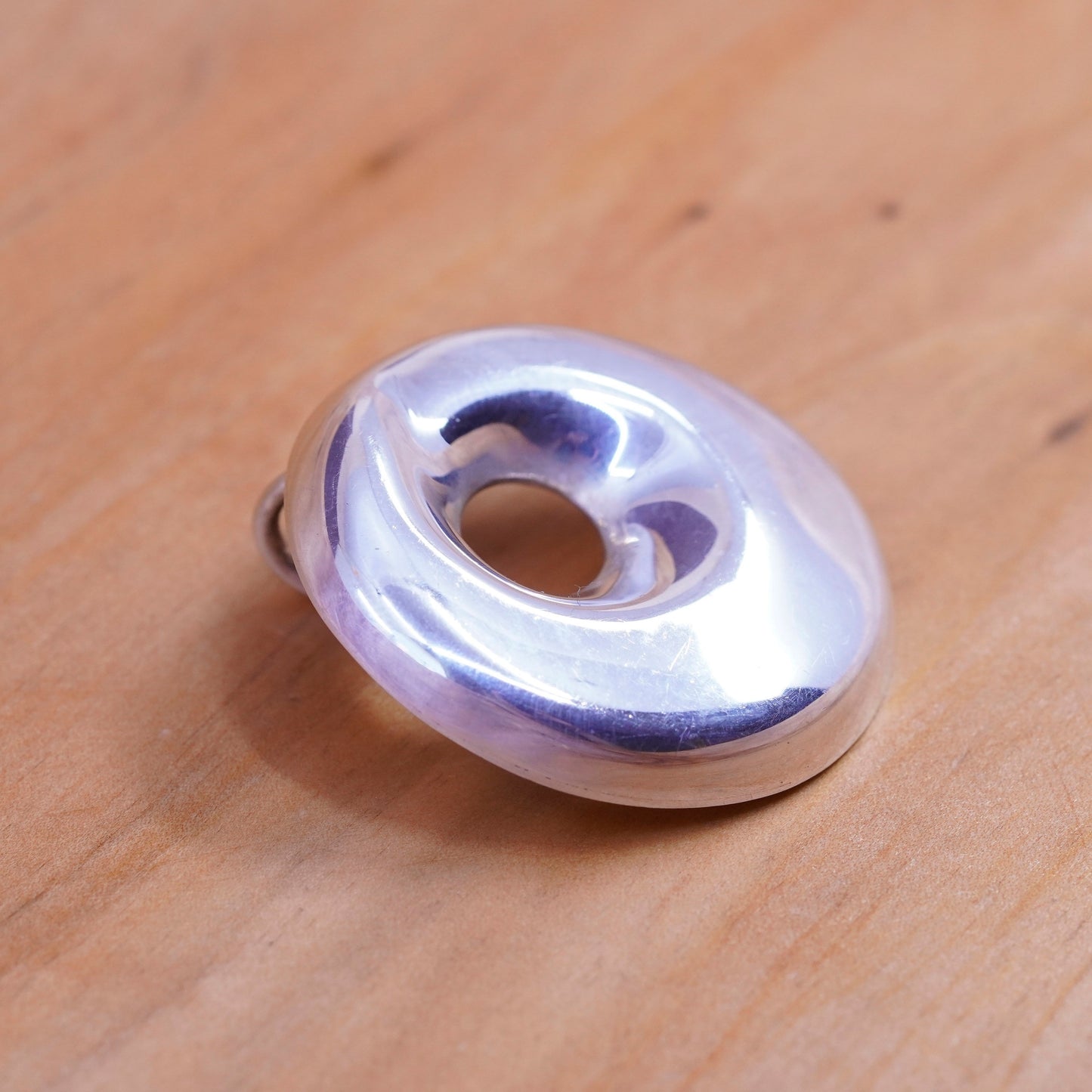 Vintage ATI Sterling silver handmade pendant, 925 Silver Modern Circle Pendant