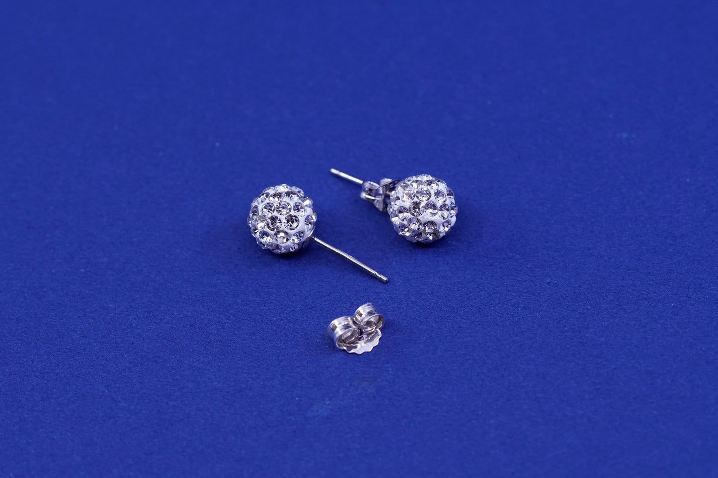 8mm, Vintage sterling silver handmade earrings, 925 studs with cluster CZ