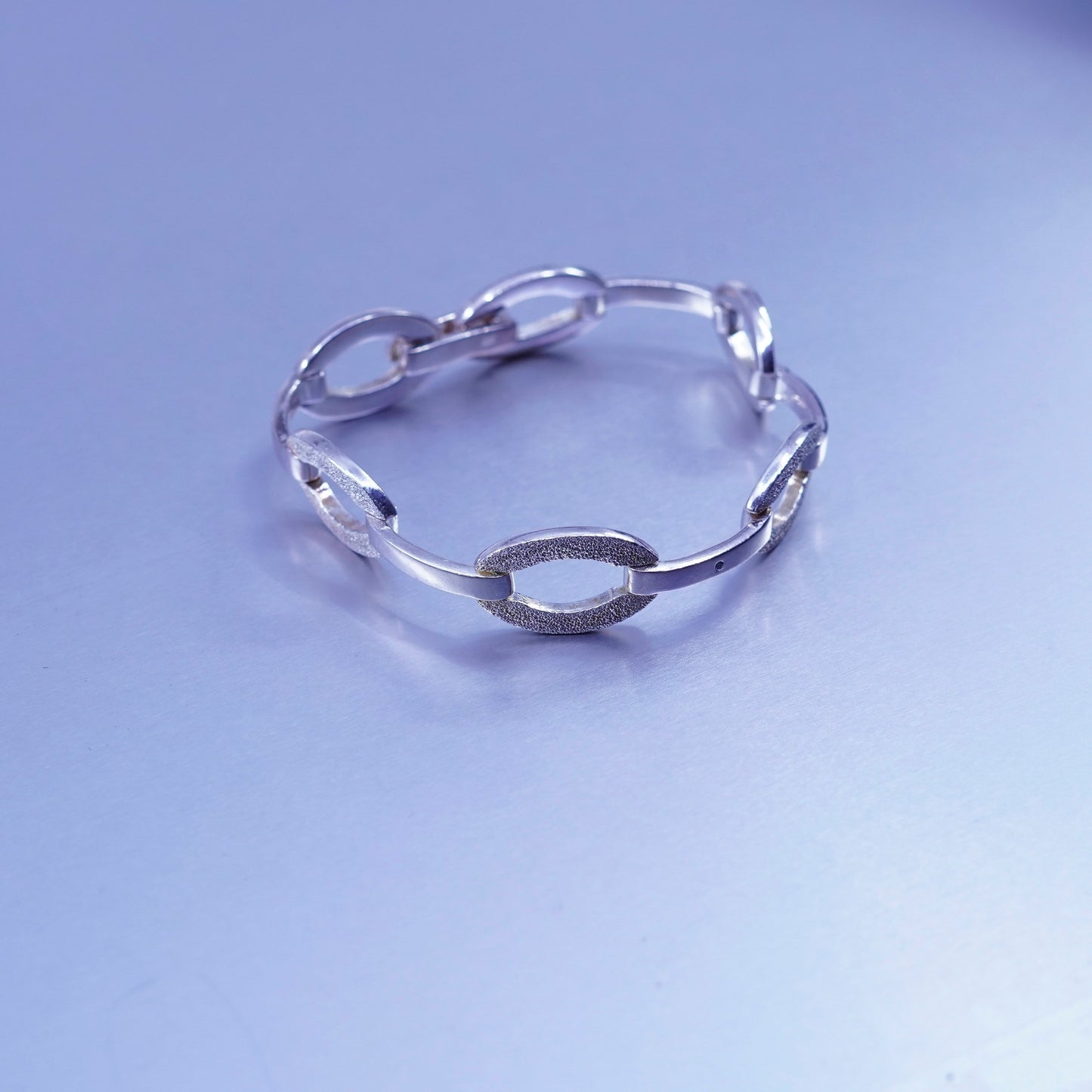 6.75”, vtg Italy Sterling 925 silver handmade bracelet, modern glitter chain