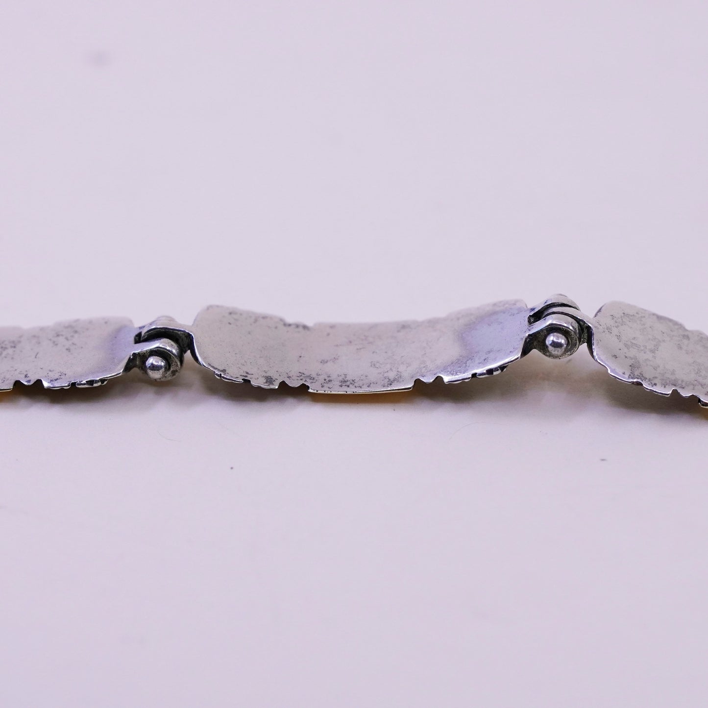 6.75”, 14K gold accent w/ sterling silver handmade bracelet, 925 bar chain bail