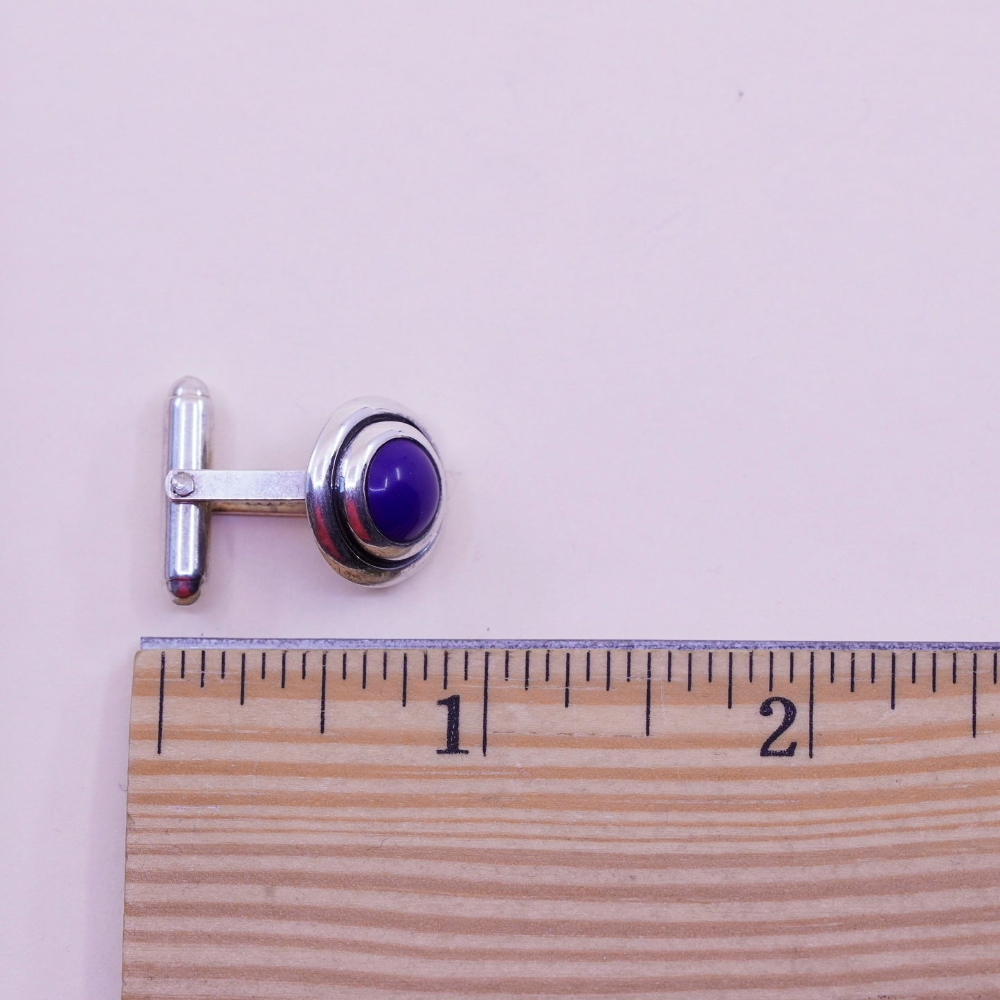 Vintage sterling silver handmade cuff link, 925 square cufflink with blue onyx