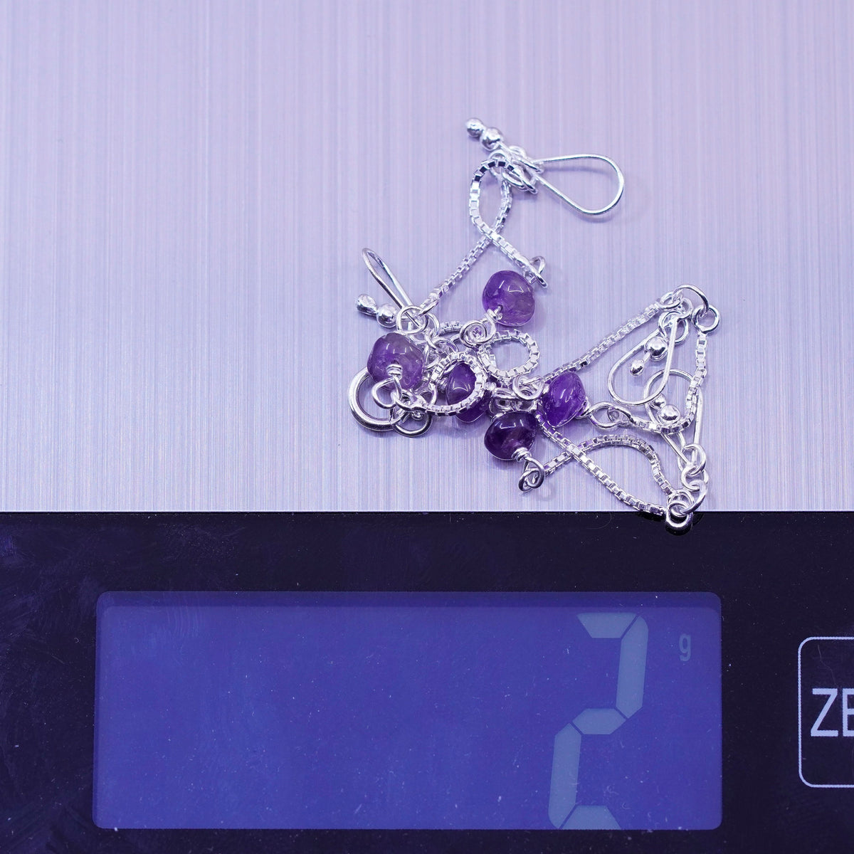 9.5”, Vintage sterling silver bracelet, Italy 925 box anklet amethyst beads