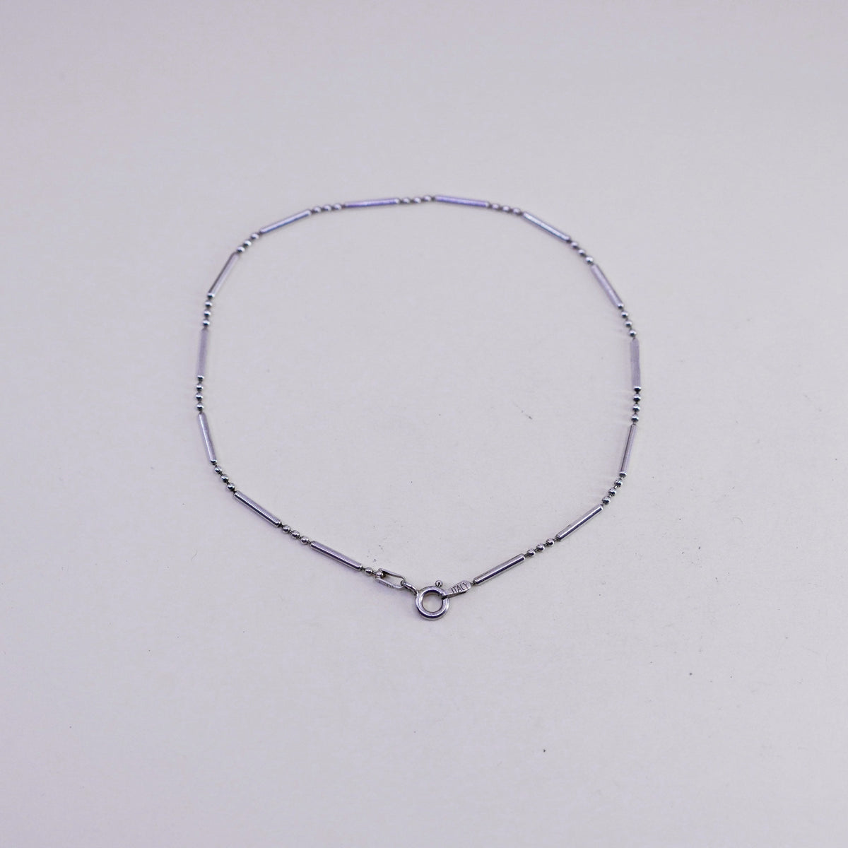 9.75”, Vintage Handmade sterling silver anklet, 925 beads bar chain