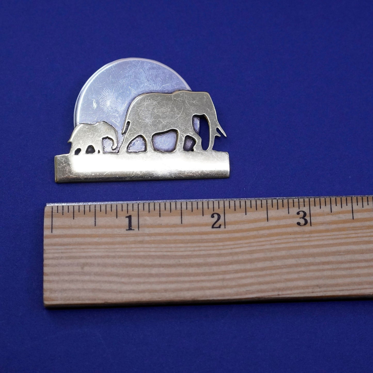 two tone Mexico sterling silver handmade brooch, 925 elephant mother baby pin
