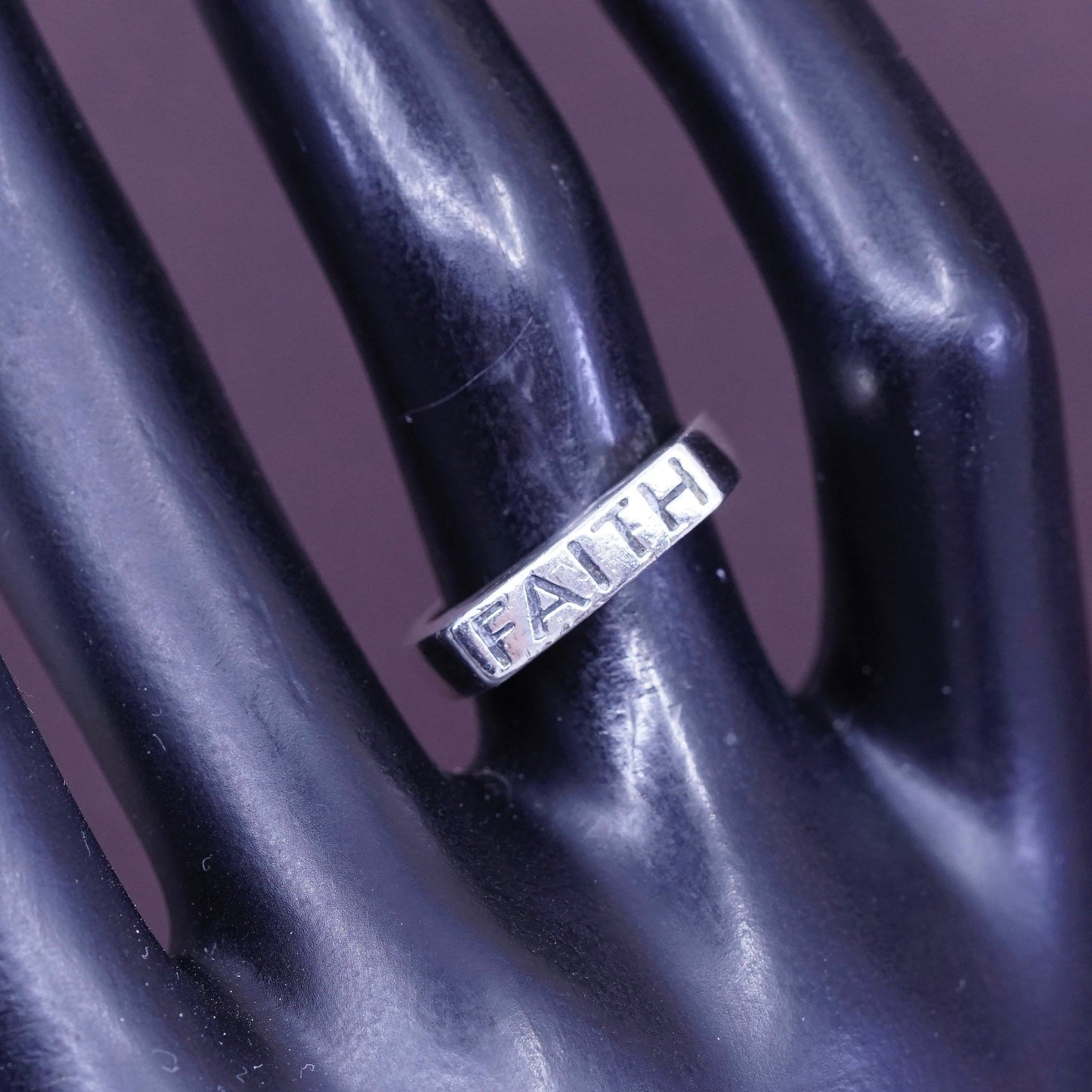 sz 6, vintage Sterling silver prayer ring, 925 stackable band engraved “faith”