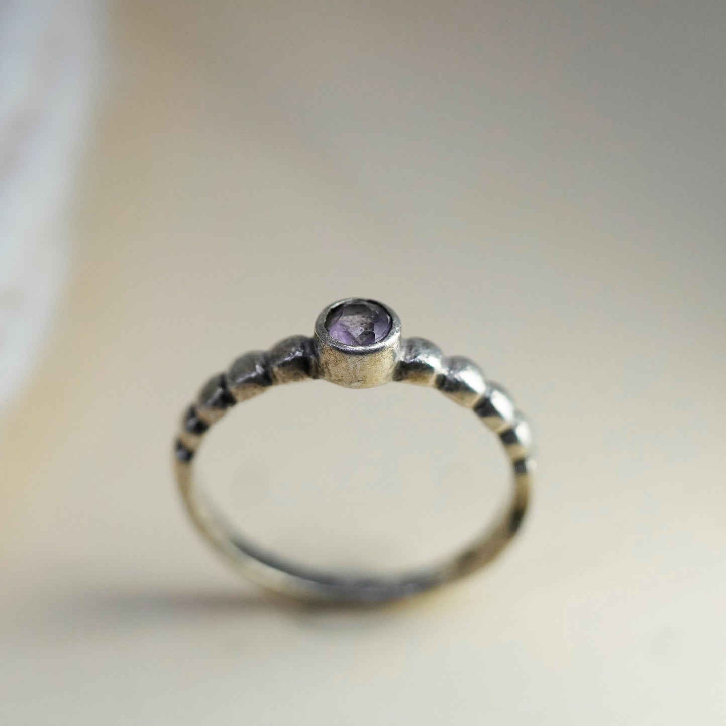 Size 8.5, vintage Sterling silver handmade ring, 925 band with amethyst